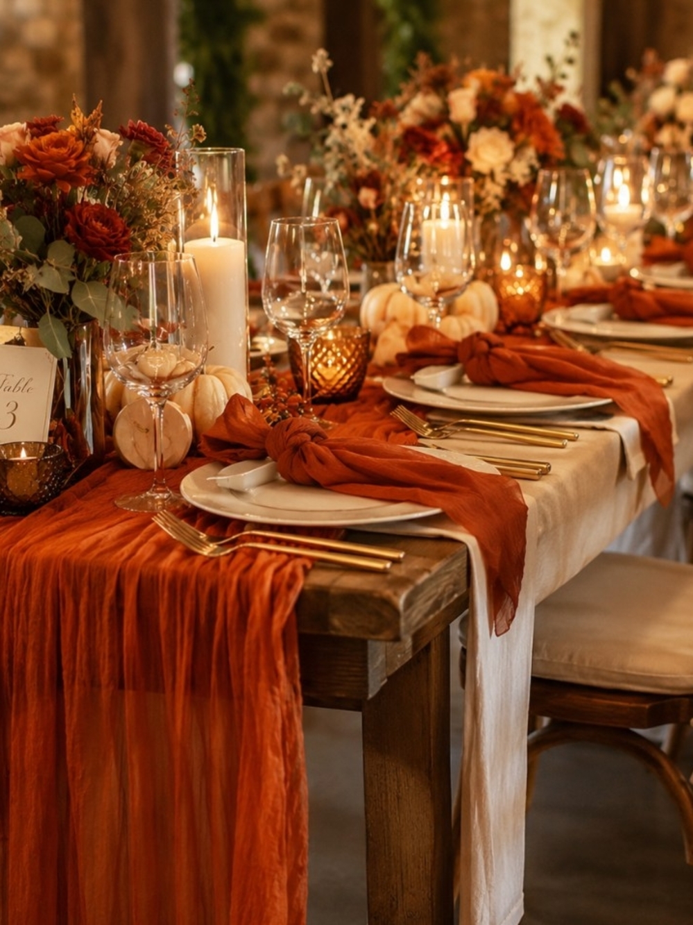 Elegant Burnt Orange Sheer Table Runner for Dining Decor